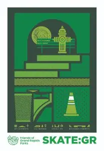 skateboarding poster in green tones